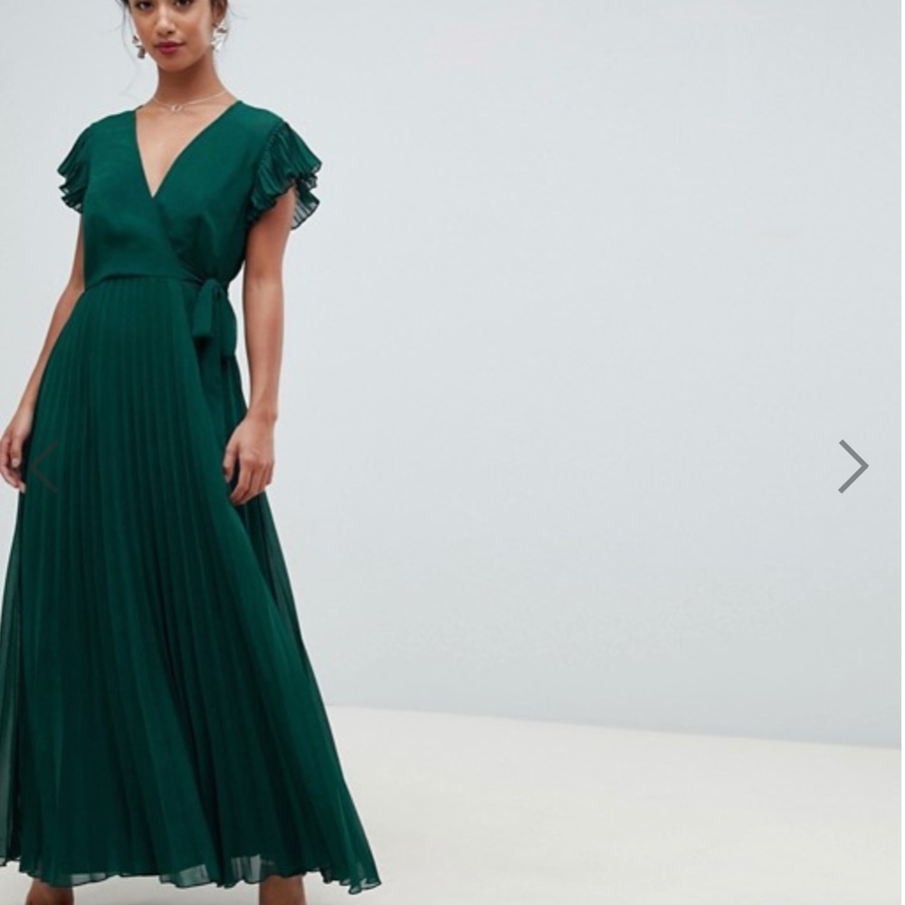 ASOS DESIGN Petite pleated maxi dress with flutter